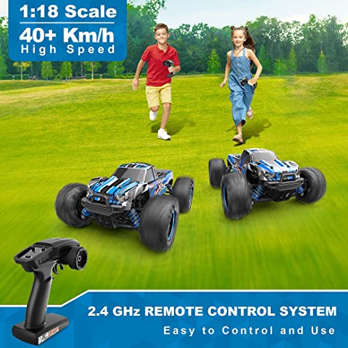 QFC RC Cars 1:18 Scale Remote Control Car, 4WD High Speed 40+ Km/h Off Road RC Truck Monster Trucks, All Terrains Electric Toy Vehicle with Two Rechargeable Batteries for Boys Kids and Adults QFC RC Cars 1:18 Scale Remote Control Car, 4WD High Speed 40+ Km/h Off Road RC Truck Monster Trucks, All Terrains Electric Toy Vehicle with Two Rechargeable Batteries for Boys Kids and Adults